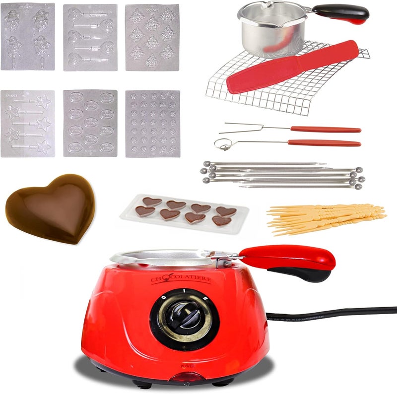 TOTAL Chef صانع الشوكولاتة الكهربائي مع 32+ ملحقات مجموعة وعاء الفوندو نافورة الشوكولاتة وذوبان الحلوى 8.8 أونصة (250 جرام) صانع الحلوى DIY مجموعة هدايا للمناسبات الخاصة للعشاء الرومانسي باللون الأحمر - Image 1